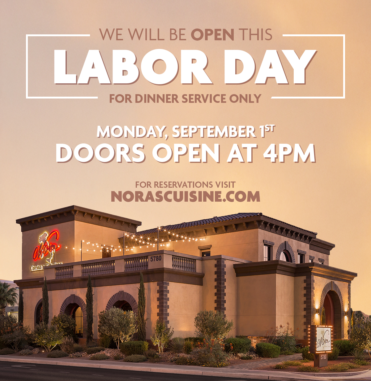 Labor Day - Nora's Cuisine is an Italian restaurant on Flamingo Road in Las Vegas, NV.